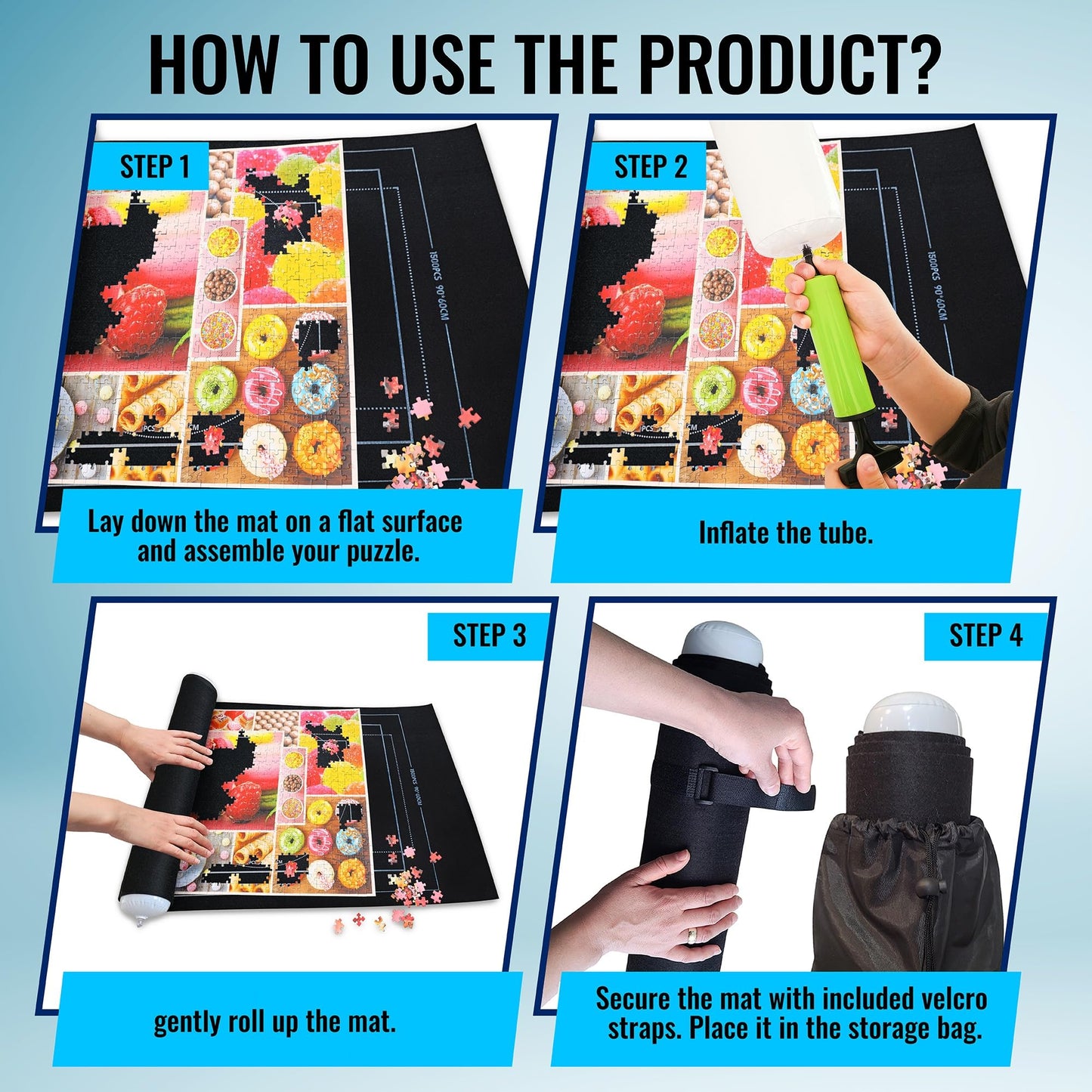 Gourbette Black 1500-Piece Jigsaw Puzzle Mat Roll Up | Portable Puzzle Board