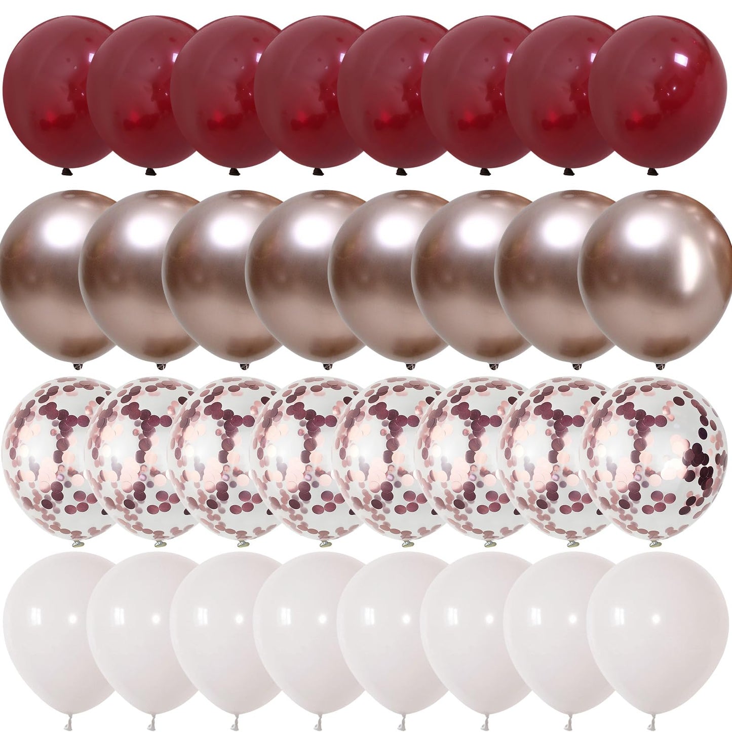 Govpy Burgundy Red Balloons – 35Pcs 12in Maroon, White & Rose Gold Confetti Latex Set