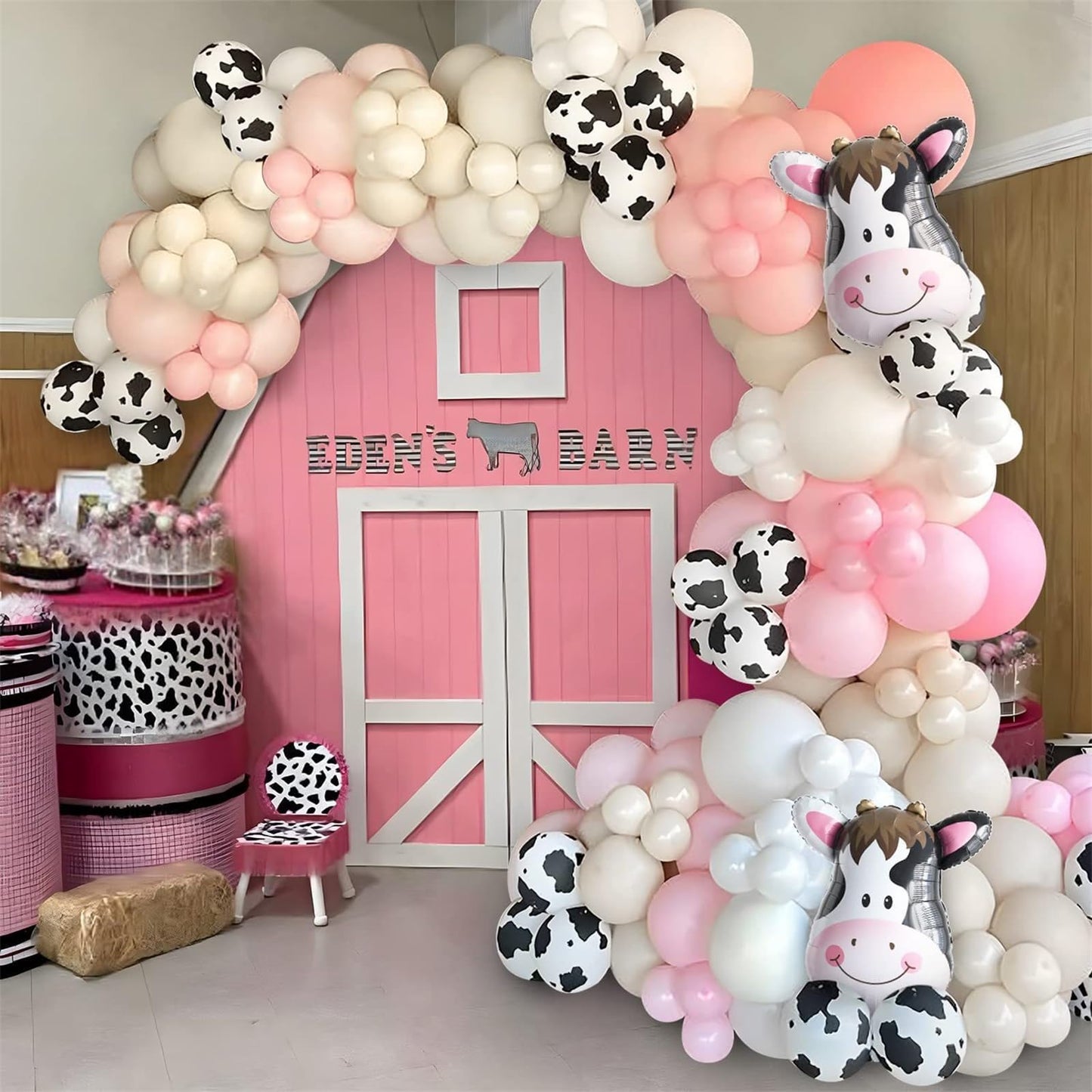 Govpy Cow Print Balloons 60pcs – Pastel Pink, Beige & White Latex Party Decor