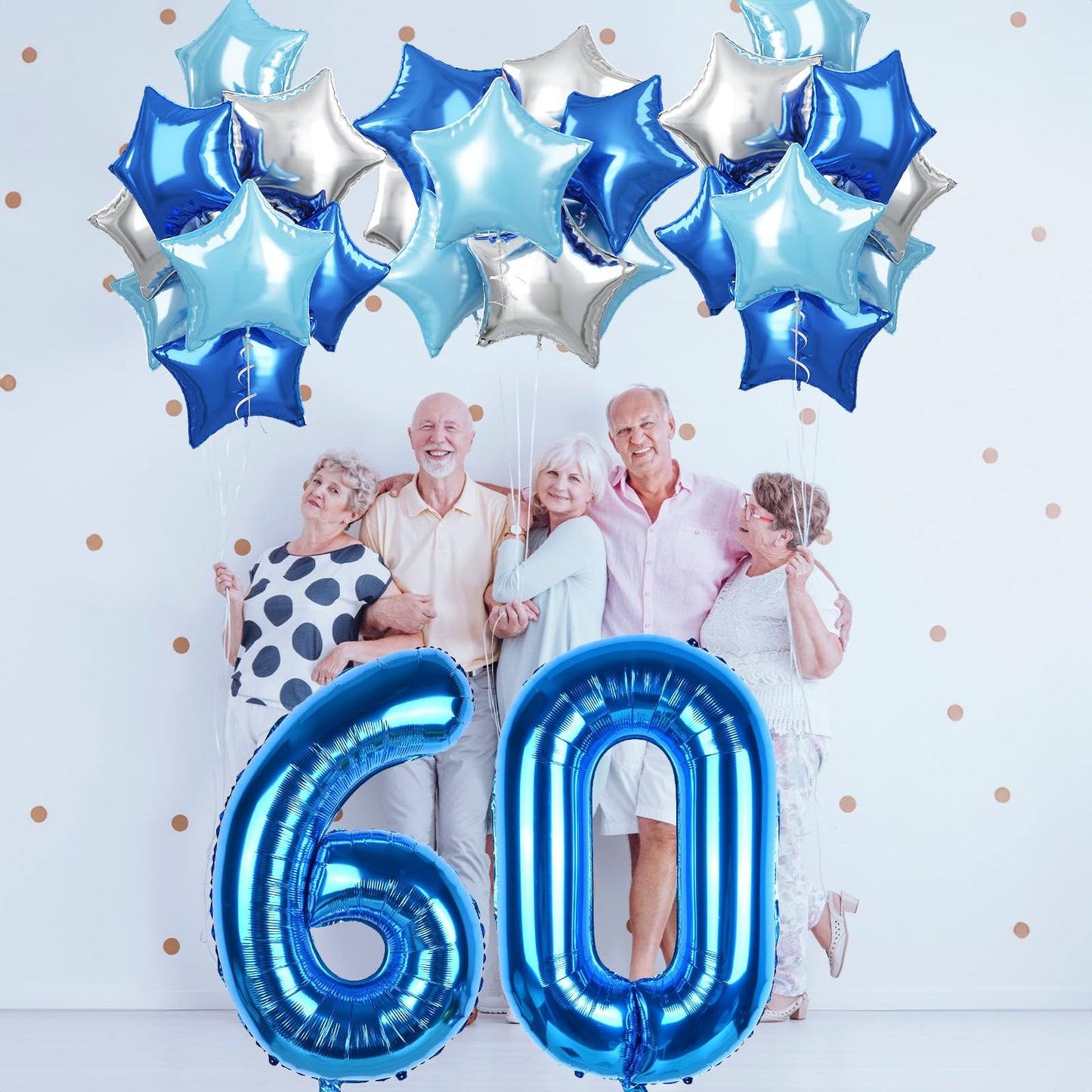 Govpy Big Foil 60 Balloon Set — 40in Number 60 & Teal Blue Star Balloons
