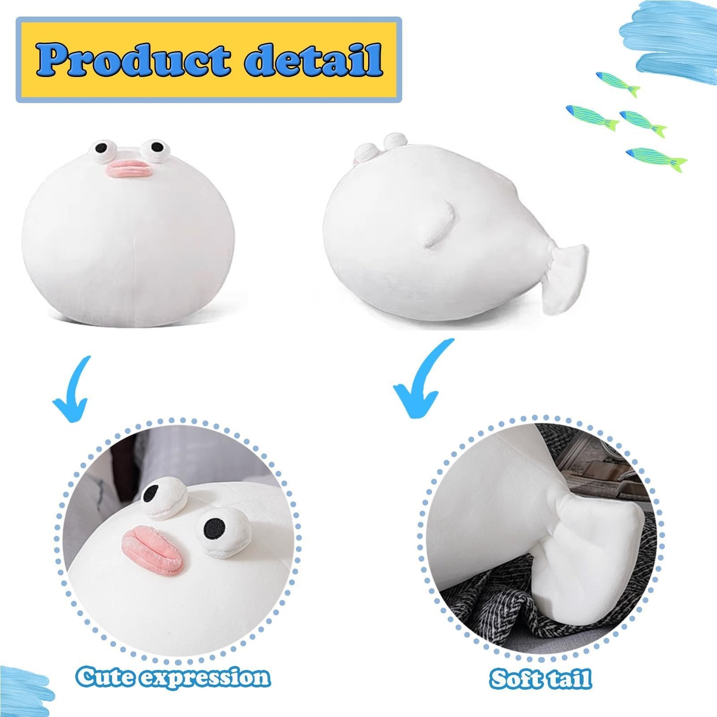 Goylmc Puffer Fish Plush Pillow - 15.7 Inch Soft Plush for Kids, Teens, Adults
