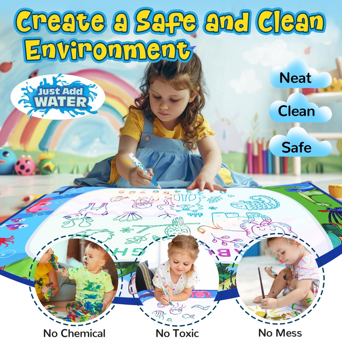 GPPNKC Water Doodle Mat 40x32 – Large Mess-Free Water Drawing Toy for Kids