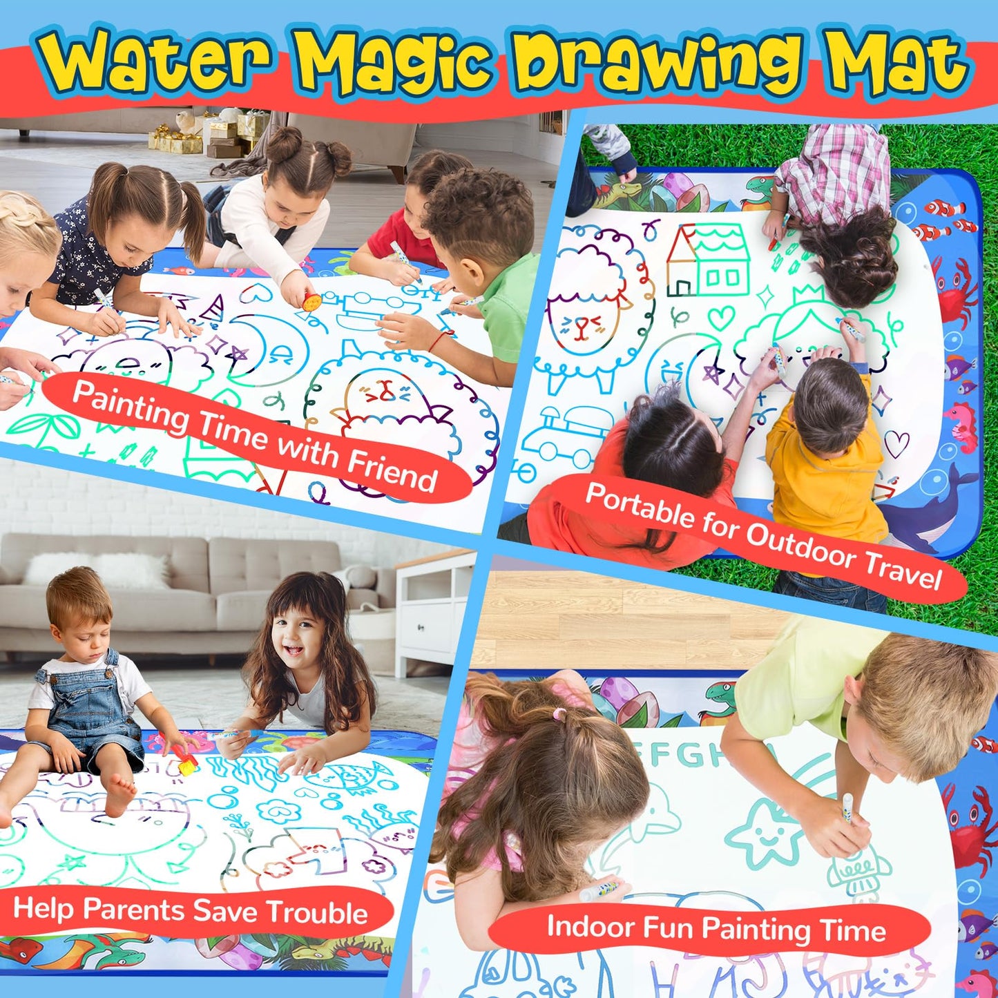 GPPNKC Water Doodle Mat 40x32 – Large Mess-Free Water Drawing Toy for Kids