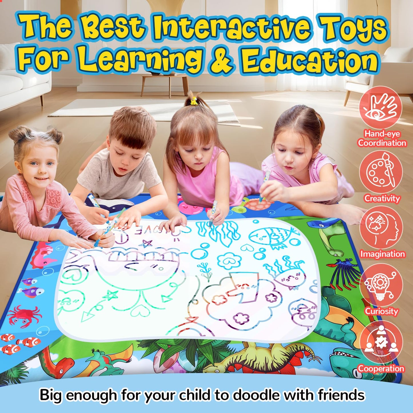 GPPNKC Water Doodle Mat 40x32 – Large Mess-Free Water Drawing Toy for Kids