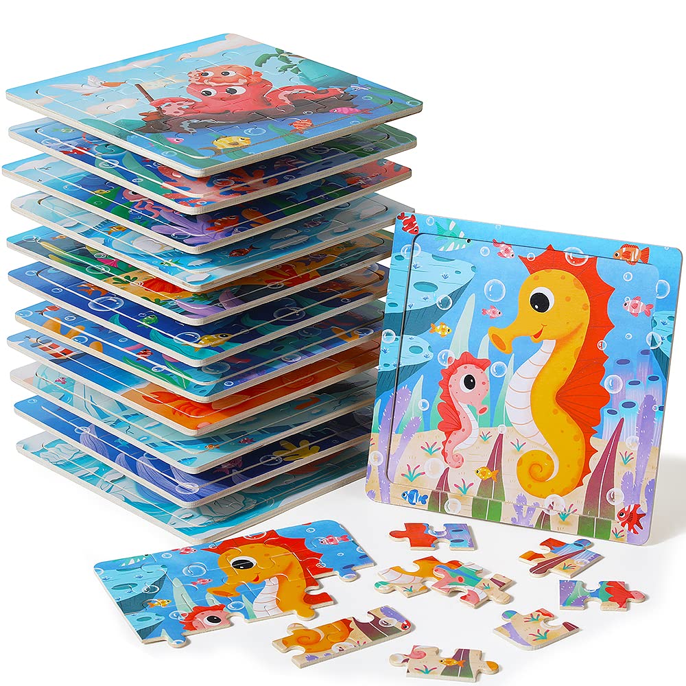 GR GRINNNIE Wooden Ocean Animals 12 Piece Puzzle for Toddlers