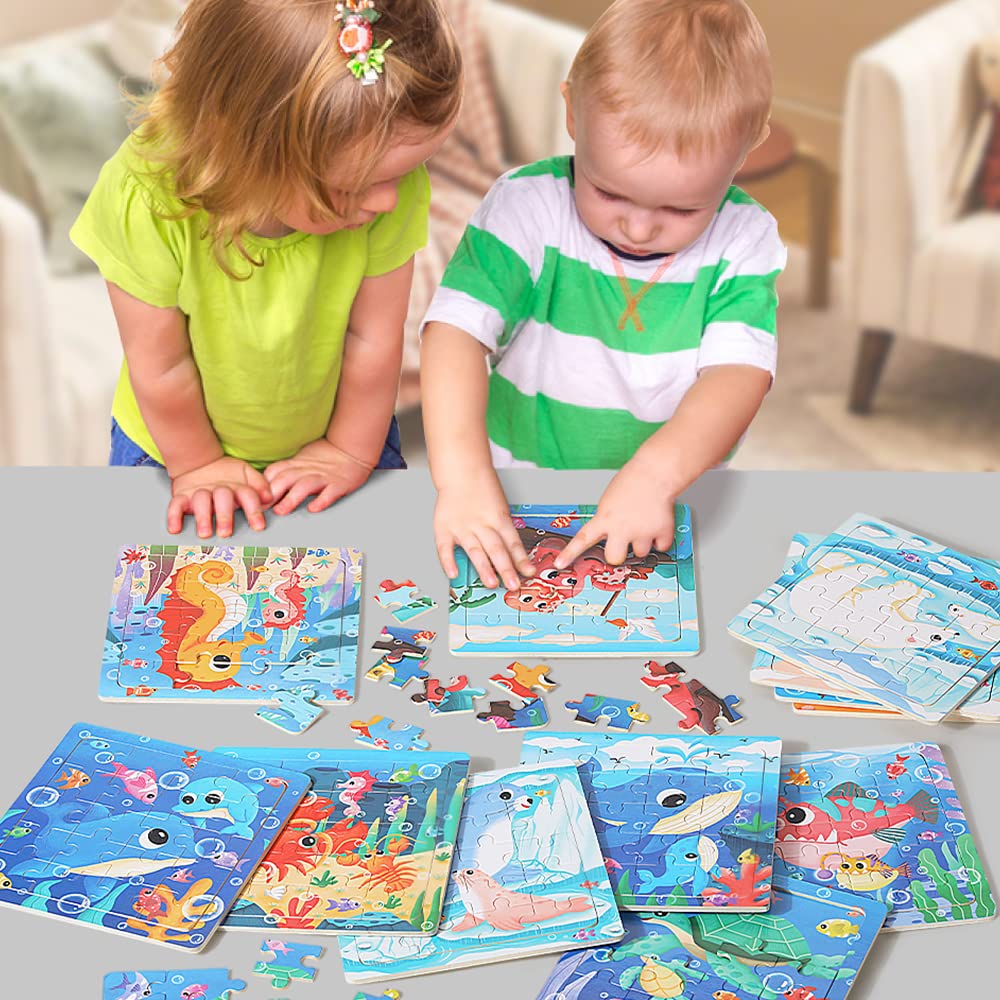 GR GRINNNIE Wooden Ocean Animals 12 Piece Puzzle for Toddlers