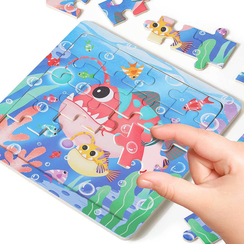 GR GRINNNIE Wooden Ocean Animals 12 Piece Puzzle for Toddlers