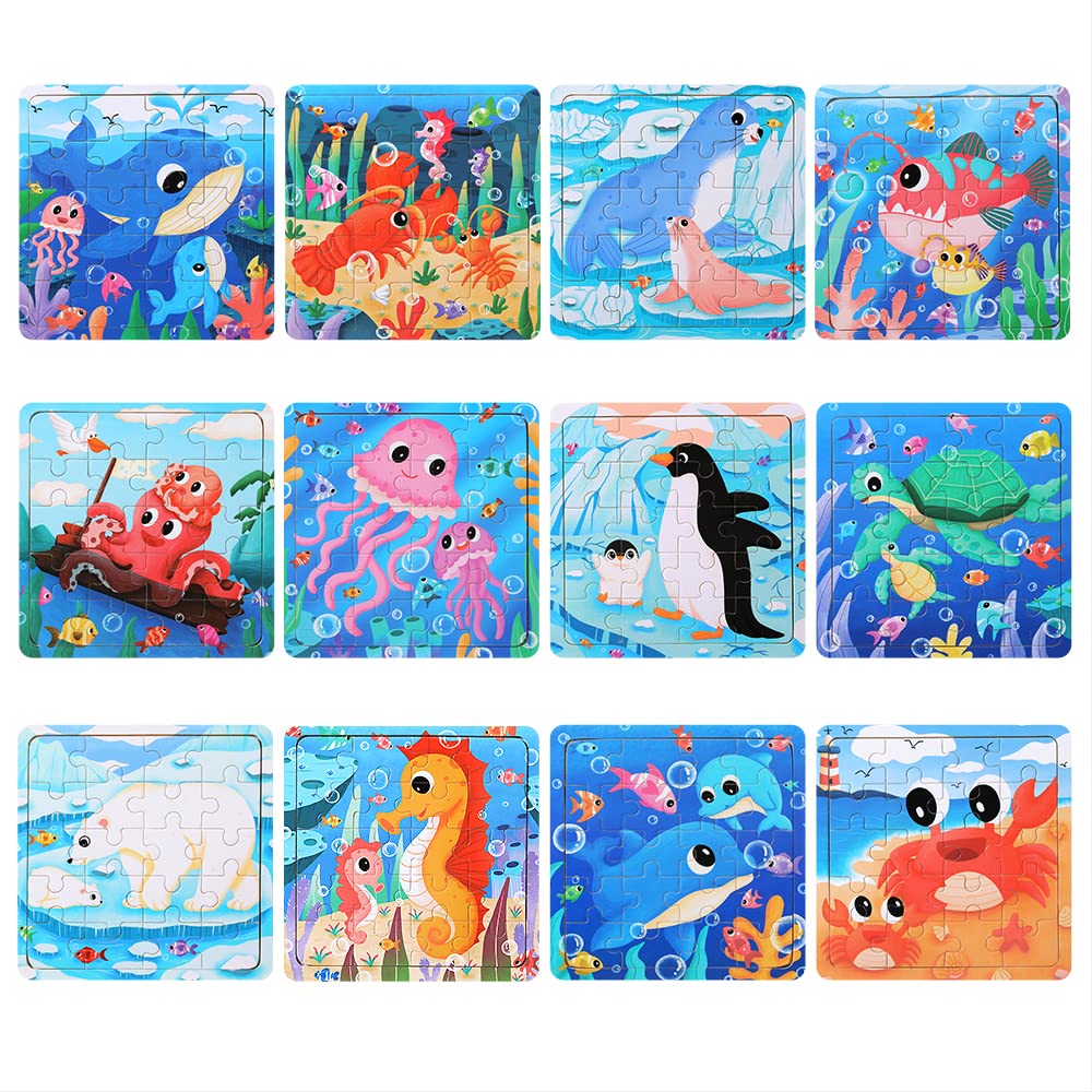 GR GRINNNIE Wooden Ocean Animals 12 Piece Puzzle for Toddlers