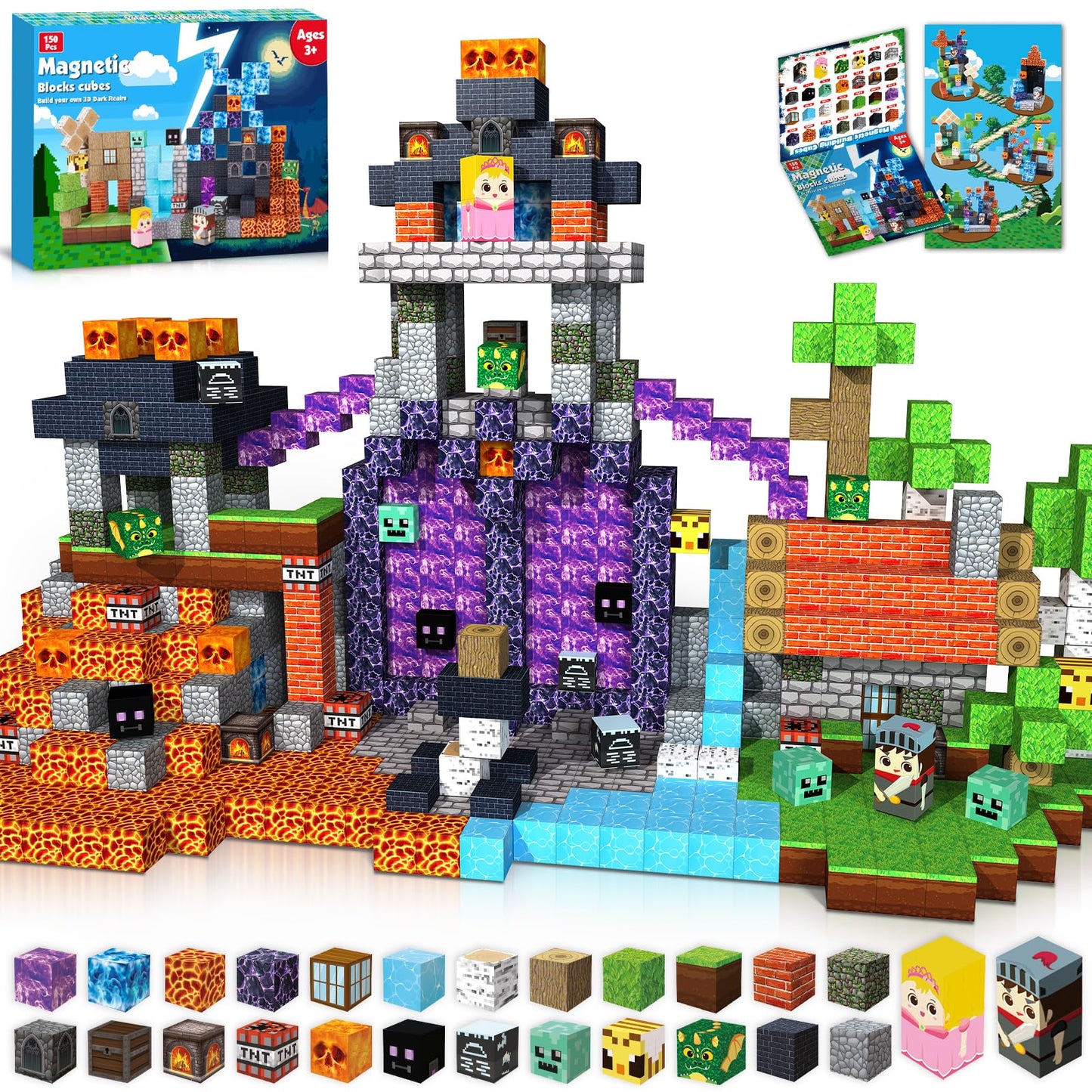 GraceDuck Magnetic Blocks - 150 PCS Set for Dark Hell Forest Castle | STEM & Sensory Toys for 3-10