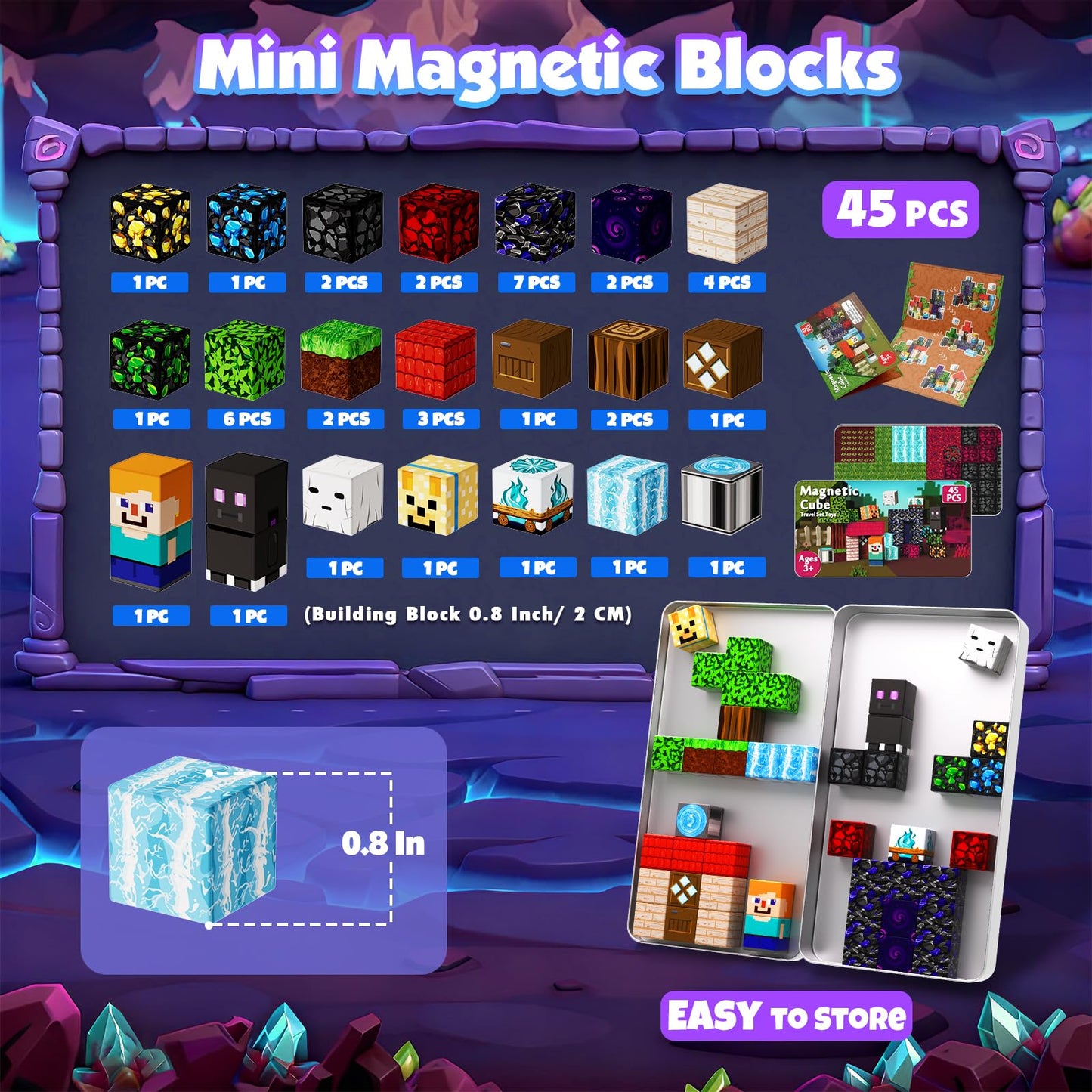 GraceDuck Obsidian Nether Portal Magnetic Blocks – 45-Piece Travel STEM Set