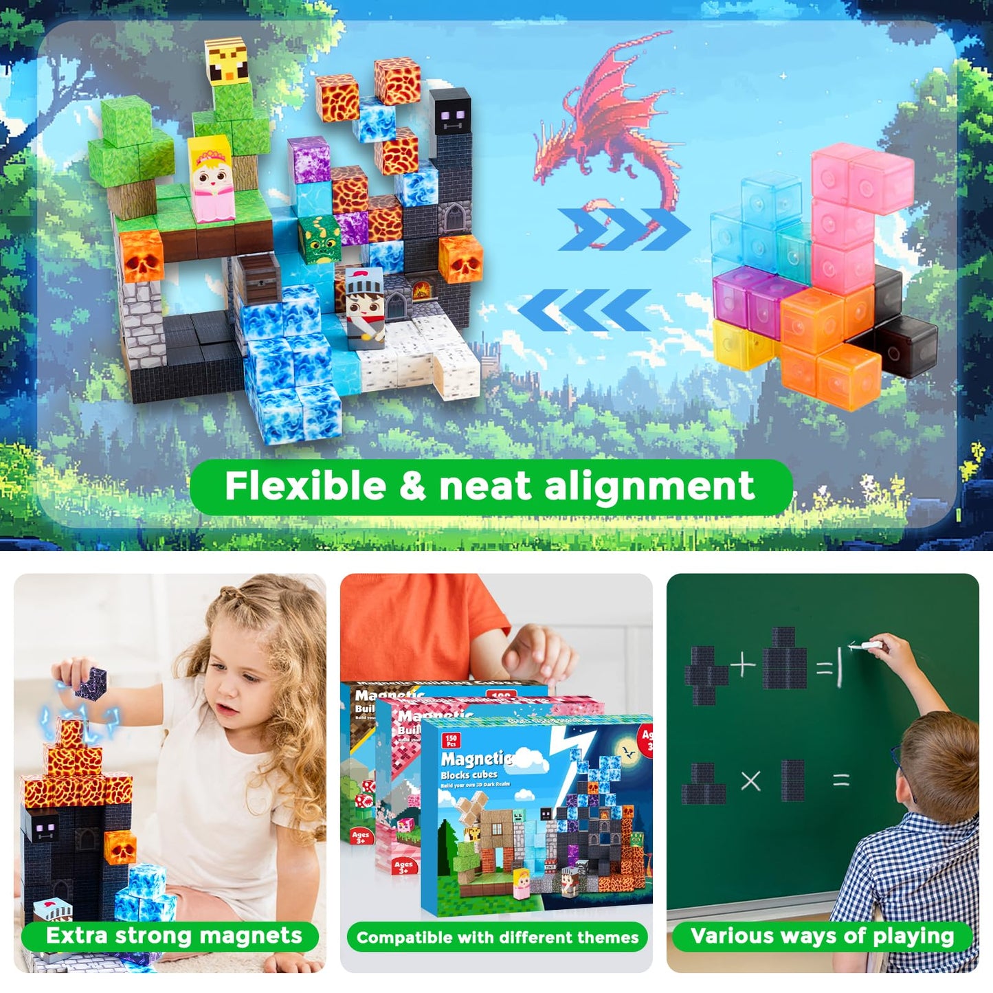GraceDuck Magnetic Blocks - 150 PCS Set for Dark Hell Forest Castle | STEM & Sensory Toys for 3-10