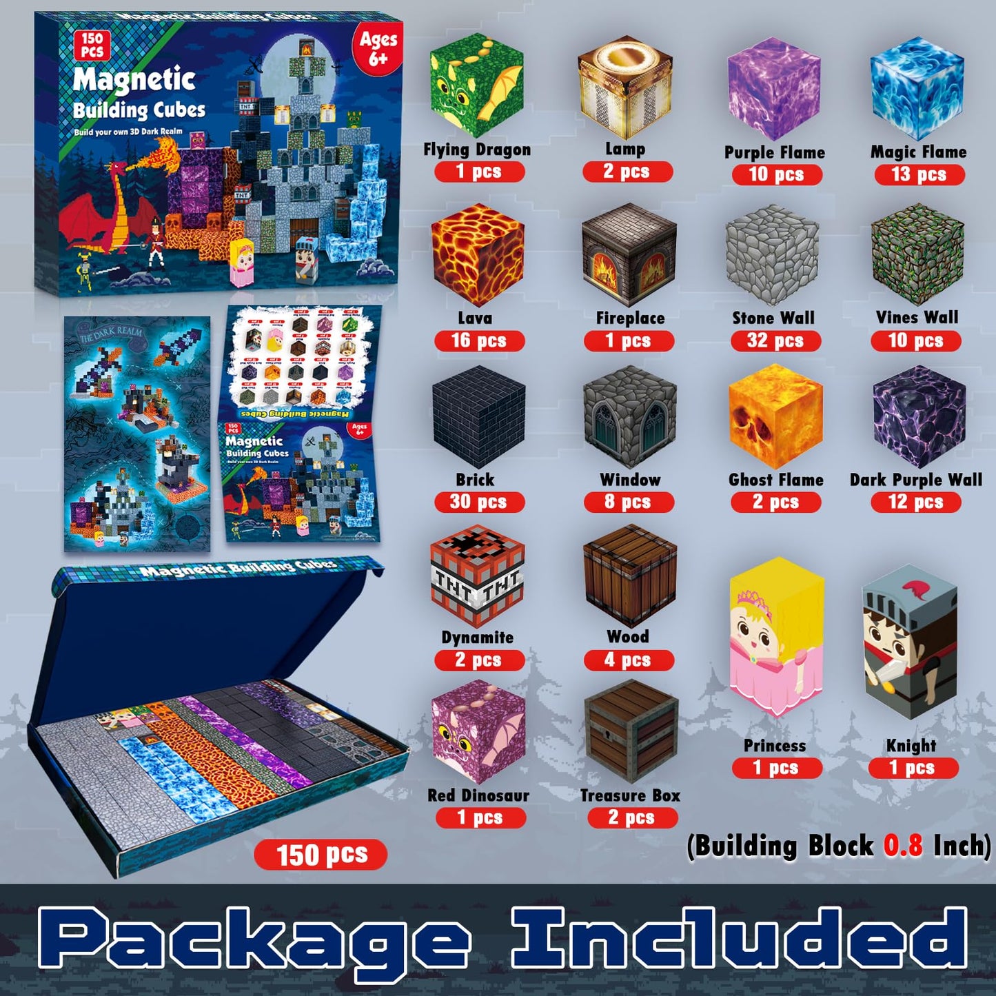 GraceDuck Magnetic Blocks – 150 PCS Dark Castle Sword Domain STEM Building Toy