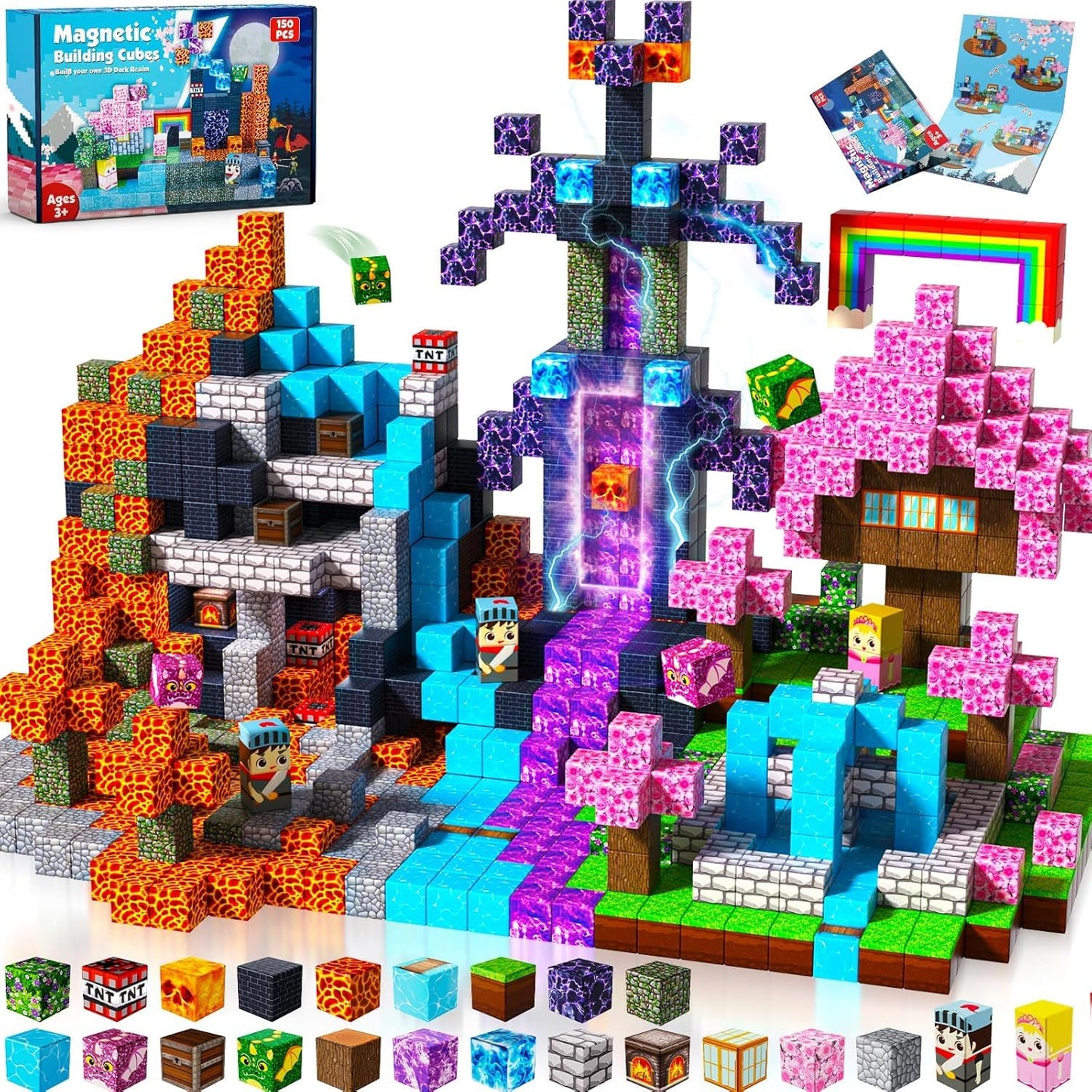 GraceDuck Magnetic Blocks 150 PCS – Dark Swordsman Forest Castle STEM Toys for 3-10 Year Olds