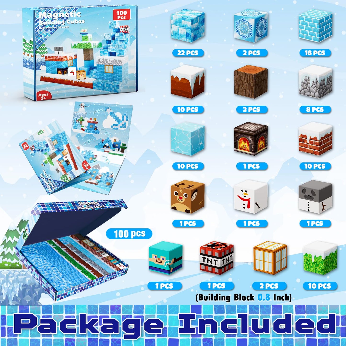 GraceDuck Magnetic Blocks – 100PCS Ice Castle Kit for STEM & Sensory Play (Ages 3-10)
