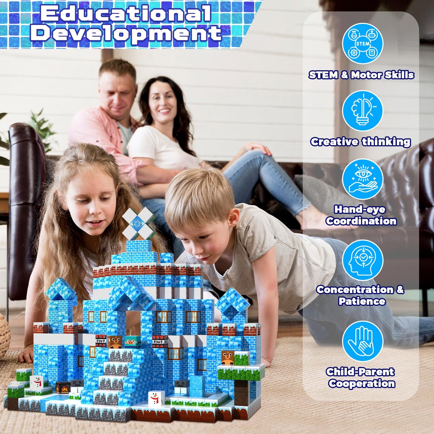 GraceDuck Magnetic Blocks – 100PCS Ice Castle Kit for STEM & Sensory Play (Ages 3-10)