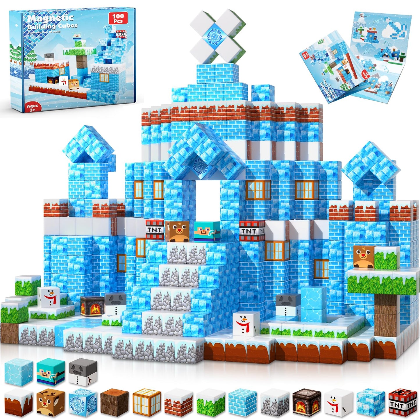 GraceDuck Magnetic Blocks – 100PCS Ice Castle Kit for STEM & Sensory Play (Ages 3-10)