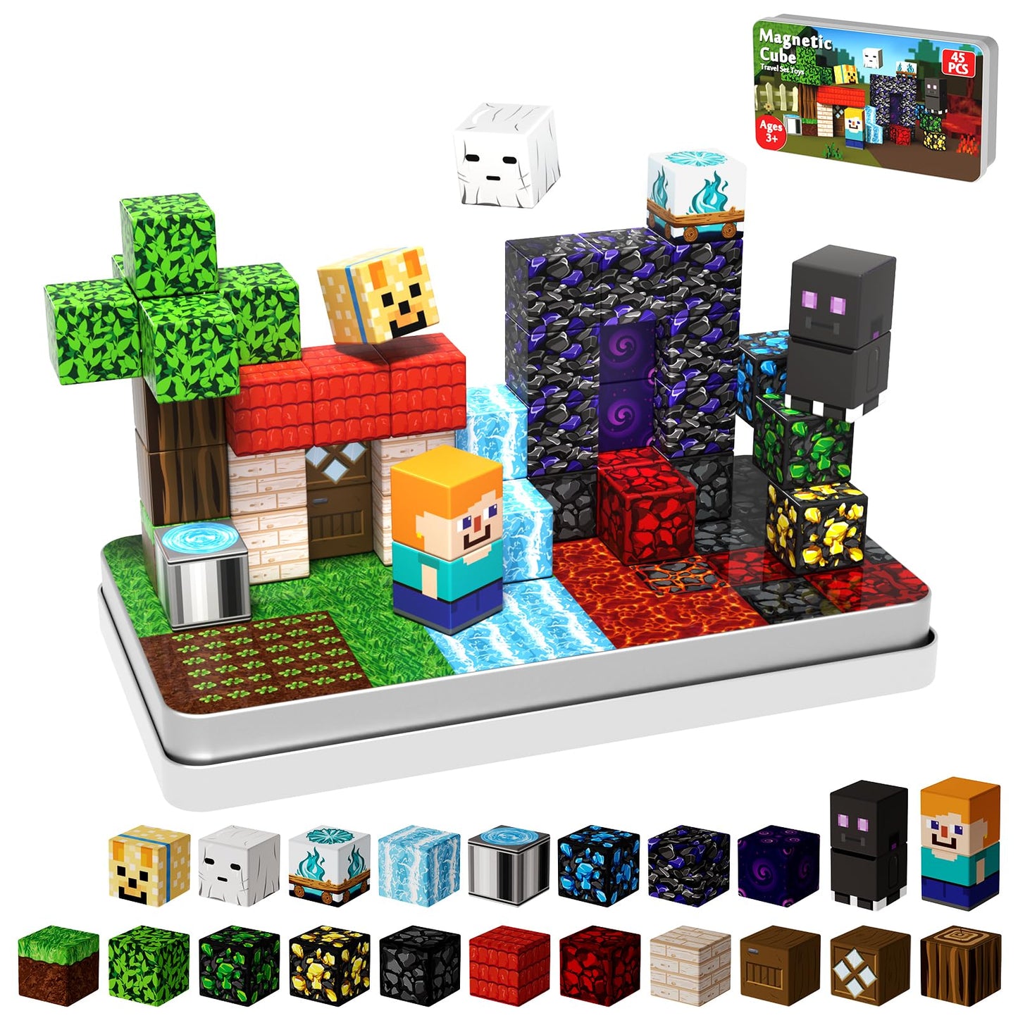 GraceDuck Obsidian Nether Portal Magnetic Blocks – 45-Piece Travel STEM Set