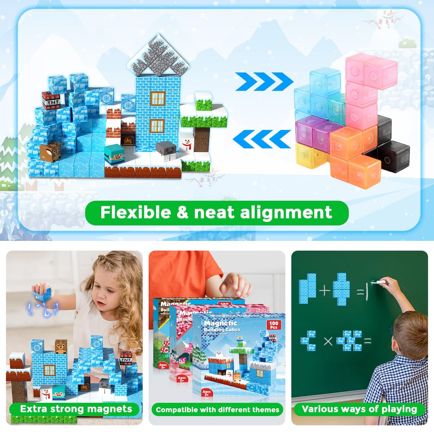 GraceDuck Magnetic Blocks – 100PCS Ice Castle Kit for STEM & Sensory Play (Ages 3-10)