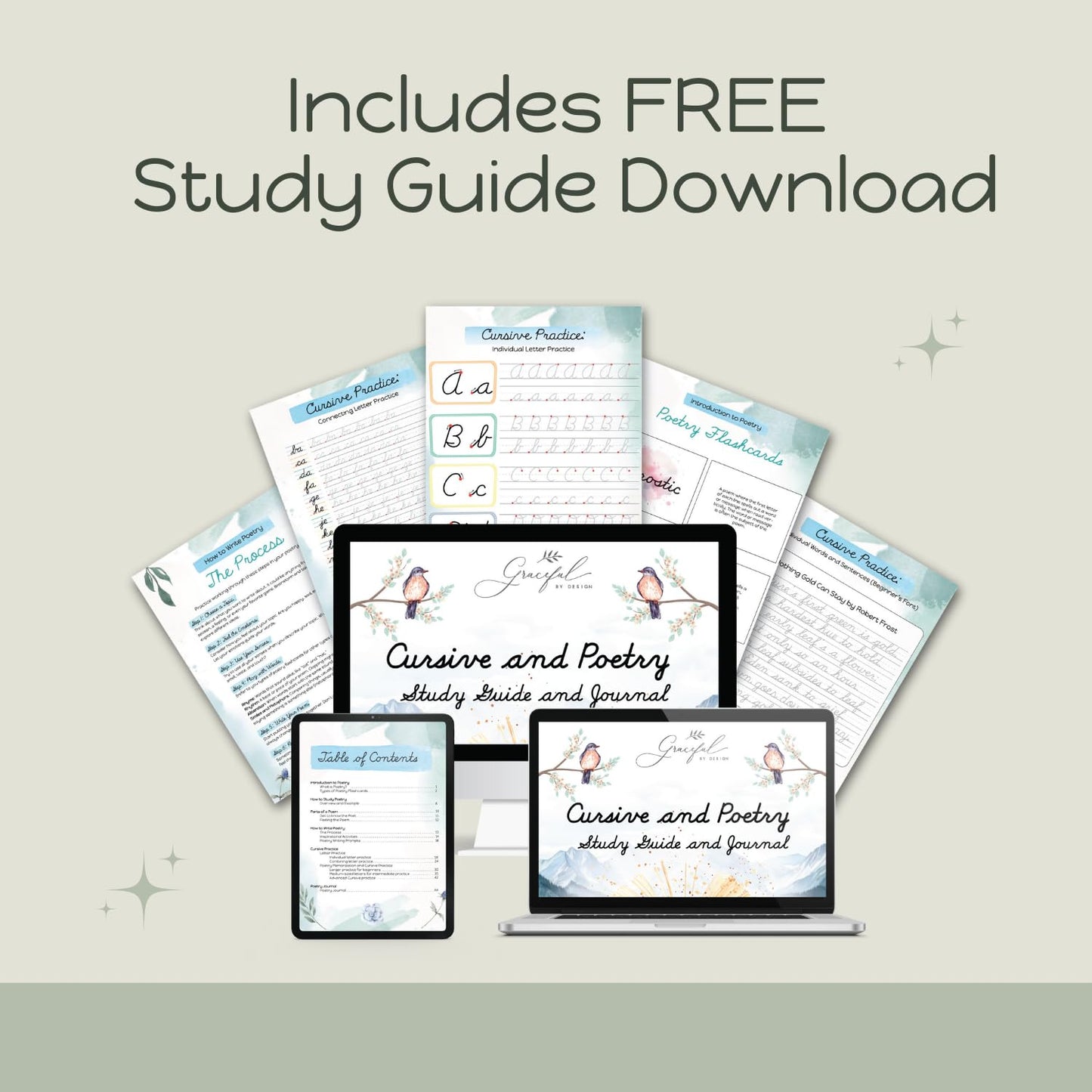 Graceful By Design Grooved Cursive Handwriting Workbook | Reusable Practice for Kids 8-12