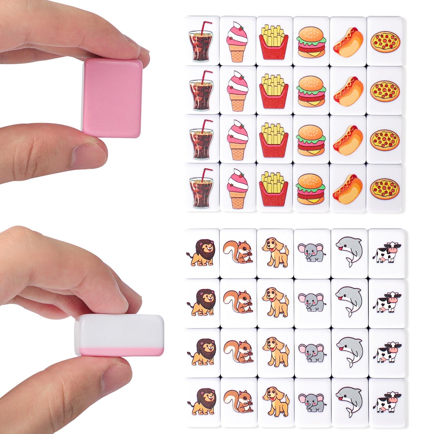 GRACIAS 2-Player Mahjong Set — 50 Pink Tiles, Animal & Food Patterns, Portable Carry Bag