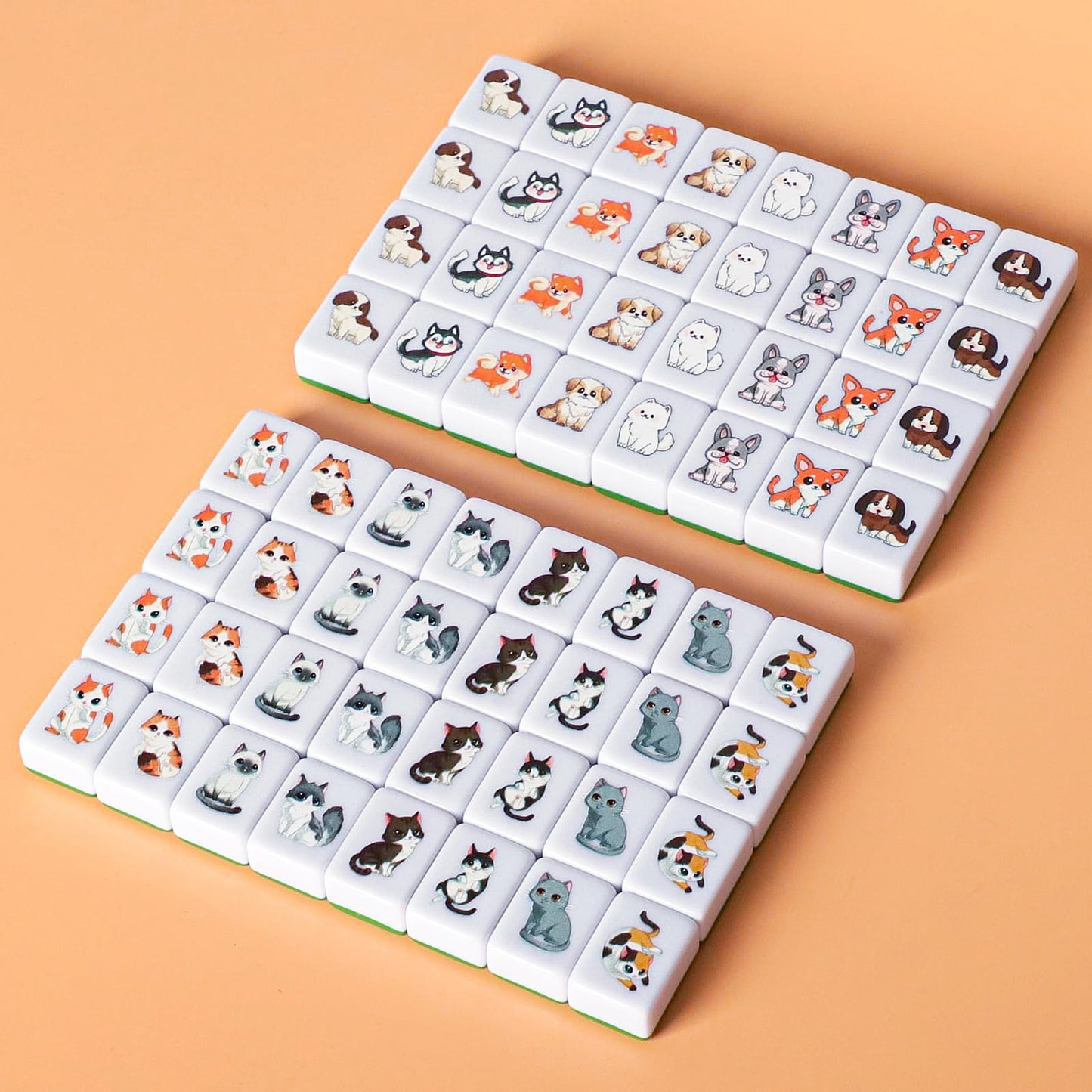 GRACIAS 4-Player Mahjong Block Set – 128 Green Tiles (1.18 inch) with Animal and Food Patterns