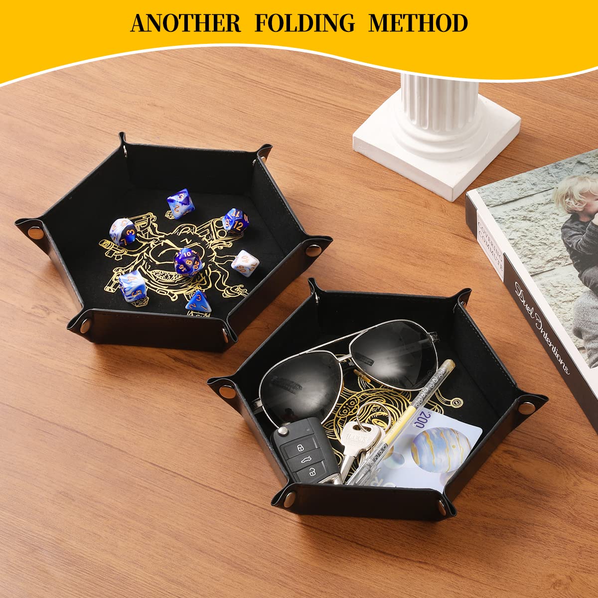 Grajar 2 Pcs Portable Folding Dice Tray Set – Beholder Edition, PU Leather & Velvet Holder for RPG DND