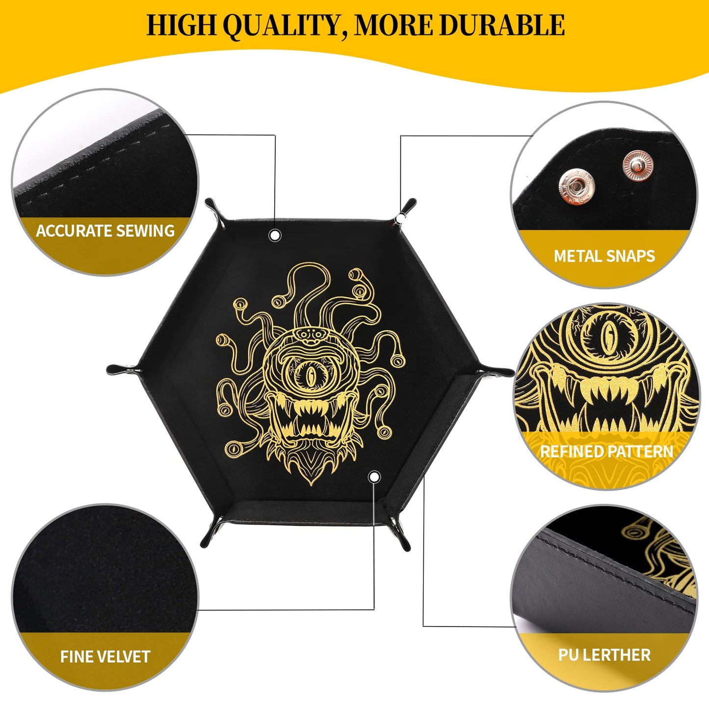 Grajar 2 Pcs Portable Folding Dice Tray Set – Beholder Edition, PU Leather & Velvet Holder for RPG DND