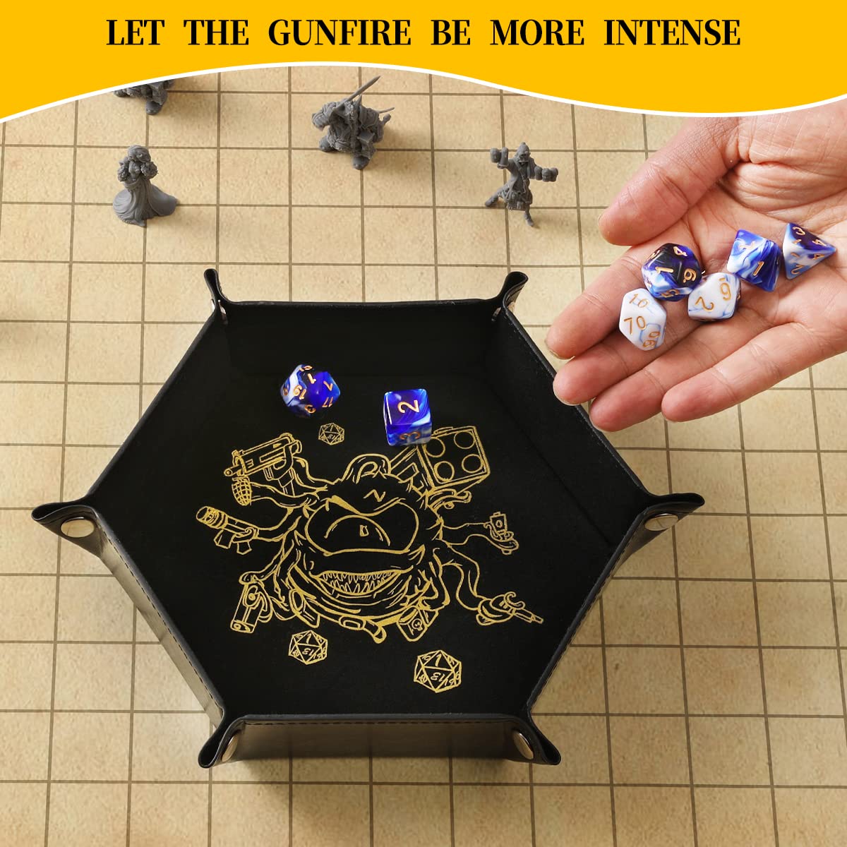 Grajar 2 Pcs Portable Folding Dice Tray Set – Beholder Edition, PU Leather & Velvet Holder for RPG DND