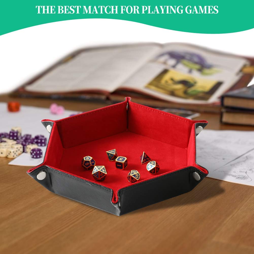 Grajar 2-Piece Folding Dice Tray Set - Red & Violet PU Leather + Velvet