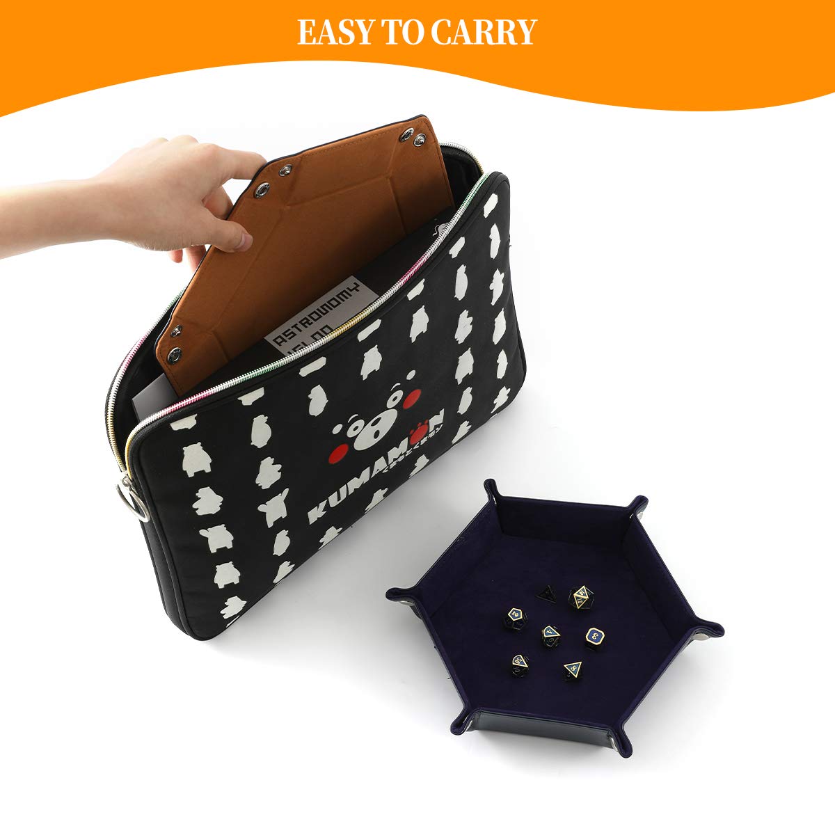 Grajar 2 Pcs Portable Folding Dice Tray Set – PU Leather & Velvet, Navy Blue & Camel