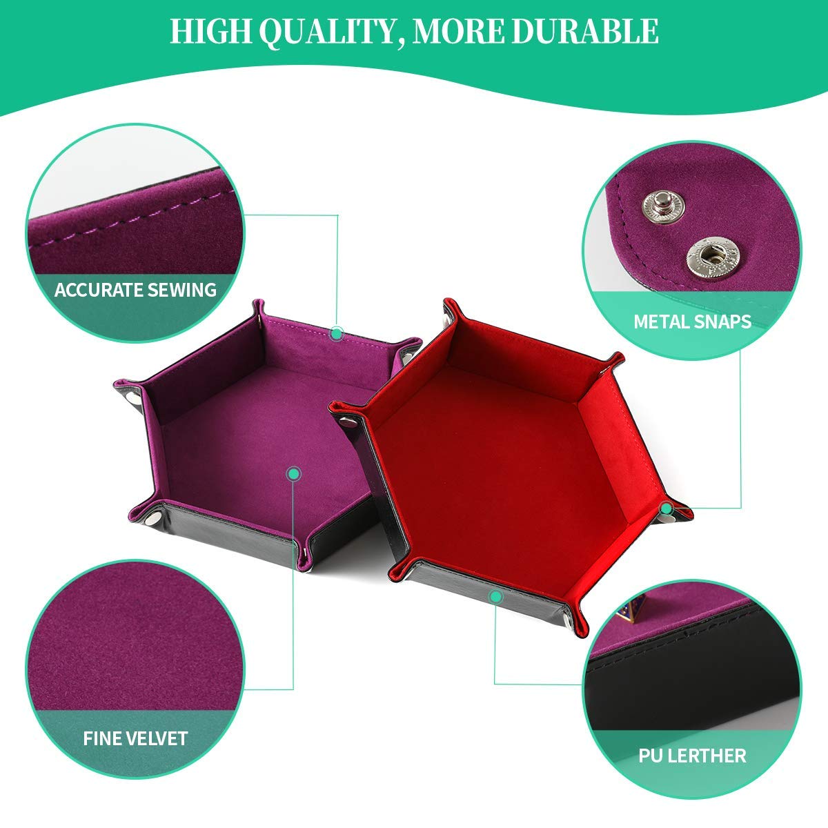Grajar 2-Piece Folding Dice Tray Set - Red & Violet PU Leather + Velvet
