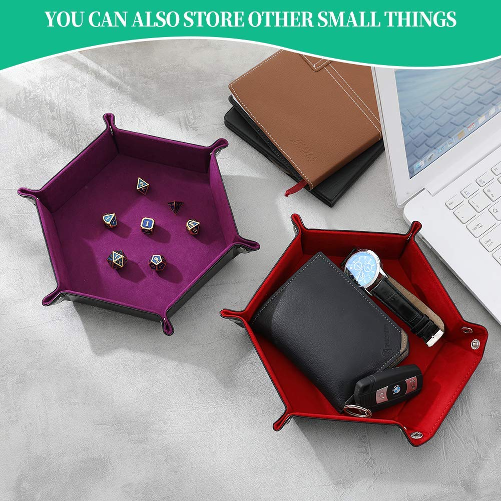 Grajar 2-Piece Folding Dice Tray Set - Red & Violet PU Leather + Velvet