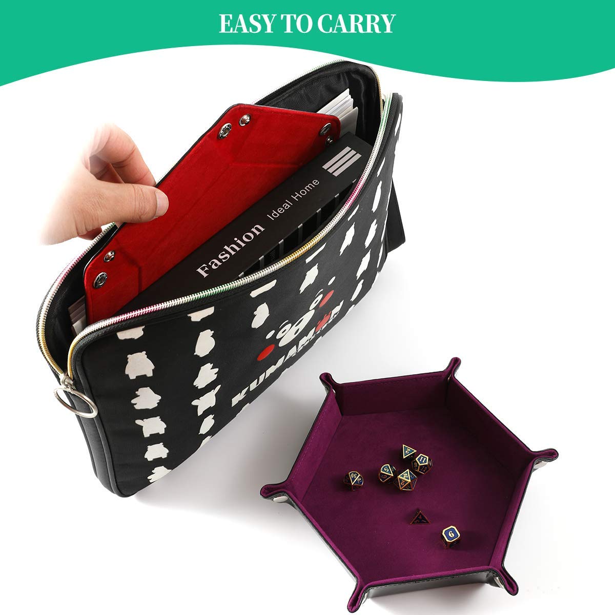 Grajar 2-Piece Folding Dice Tray Set - Red & Violet PU Leather + Velvet