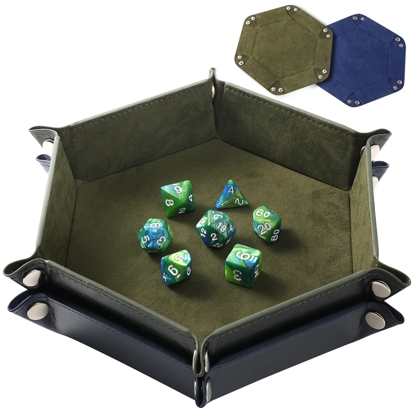 Grajar 2-Piece Folding Dice Tray Set — RoyalBlue & Green for RPGs