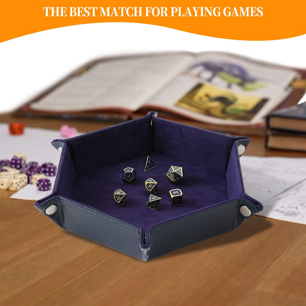 Grajar 2 Pcs Portable Folding Dice Tray Set – PU Leather & Velvet, Navy Blue & Camel