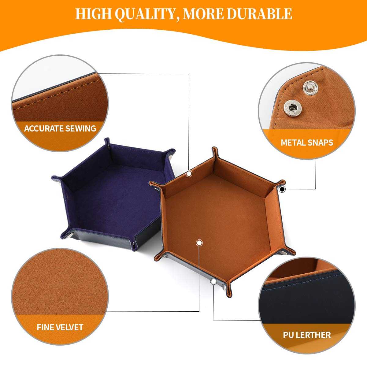 Grajar 2 Pcs Portable Folding Dice Tray Set – PU Leather & Velvet, Navy Blue & Camel