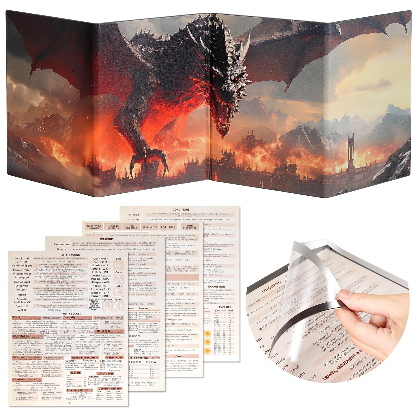 Grajar DND Customizable DM Screen 5e — 4 Panels, Wet-Erase, US Letter, Magnetic Pockets