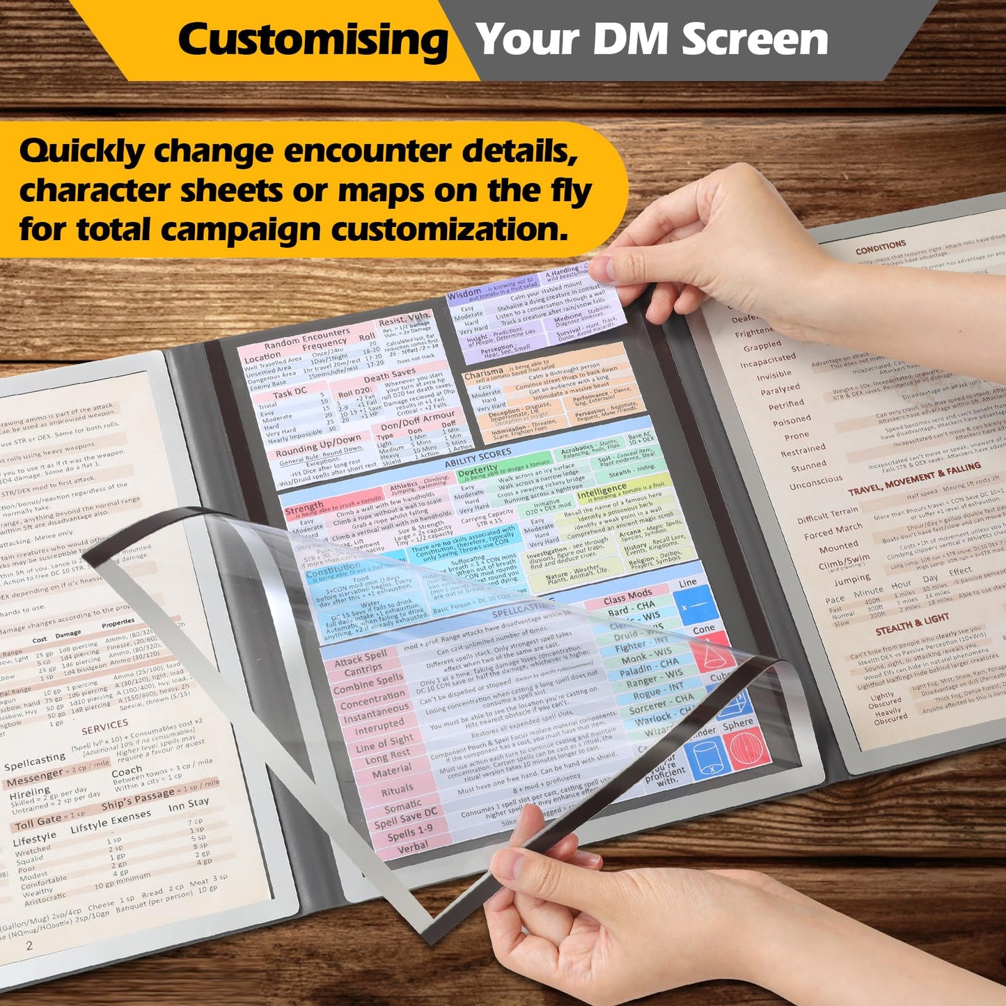 Grajar DND Customizable DM Screen 5e — 4 Panels, Wet-Erase, US Letter, Magnetic Pockets