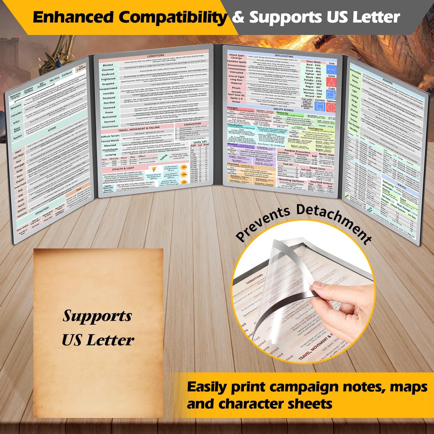 Grajar DND Customizable DM Screen 5e — 4 Panels, Wet-Erase, US Letter, Magnetic Pockets