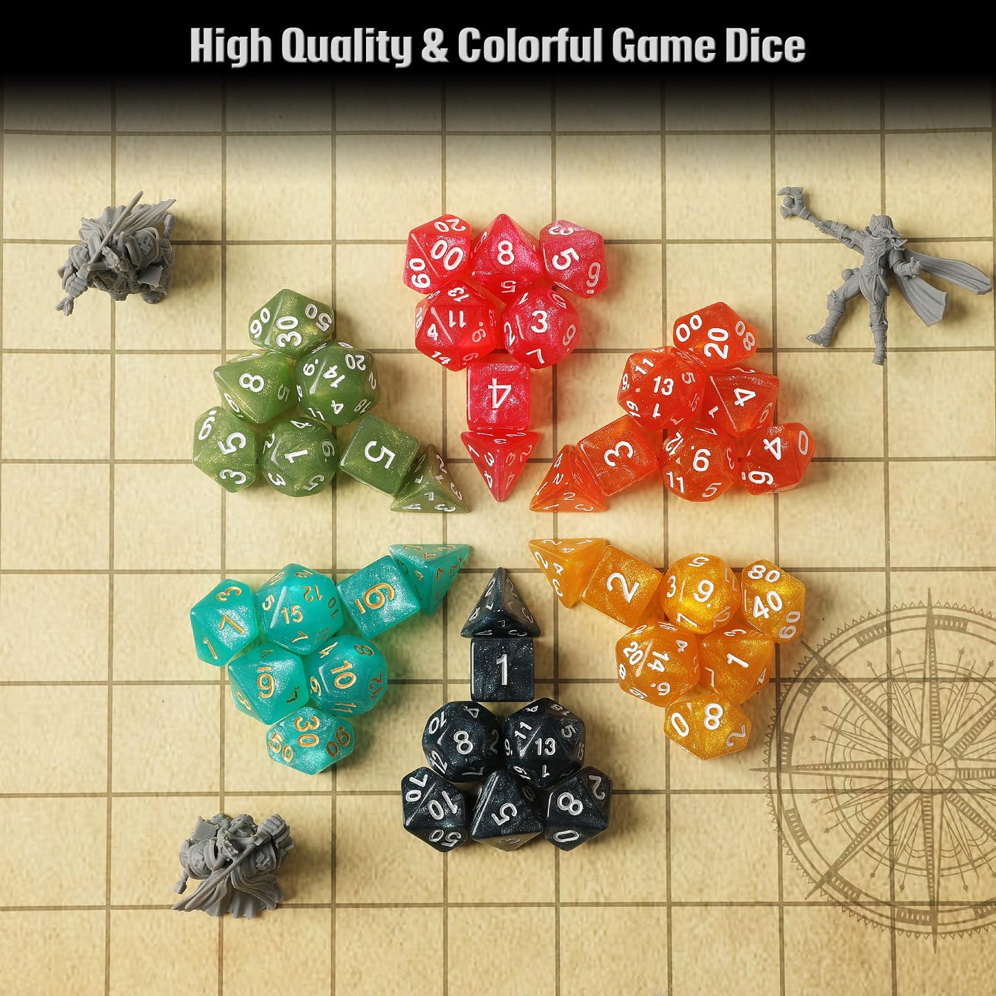 Grajar Nebula D&D Dice Set — 42 Polyhedral Dice, Velvet Character Pouches, PU Leather Tray