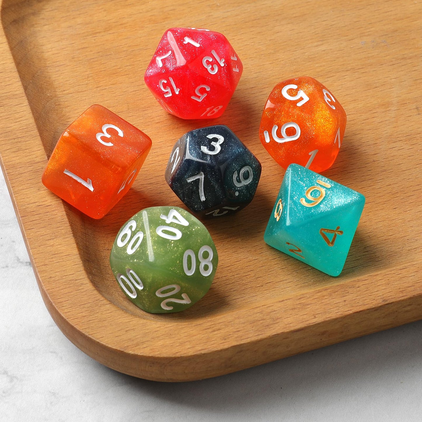 Grajar Nebula D&D Dice Set — 42 Polyhedral Dice, Velvet Character Pouches, PU Leather Tray
