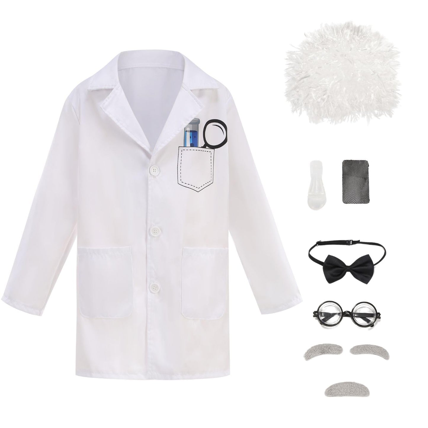 GRAJTCIN Mad Scientist Costume Kit for Kids – 8-Piece White Lab Coat Set | 100th Day, Halloween