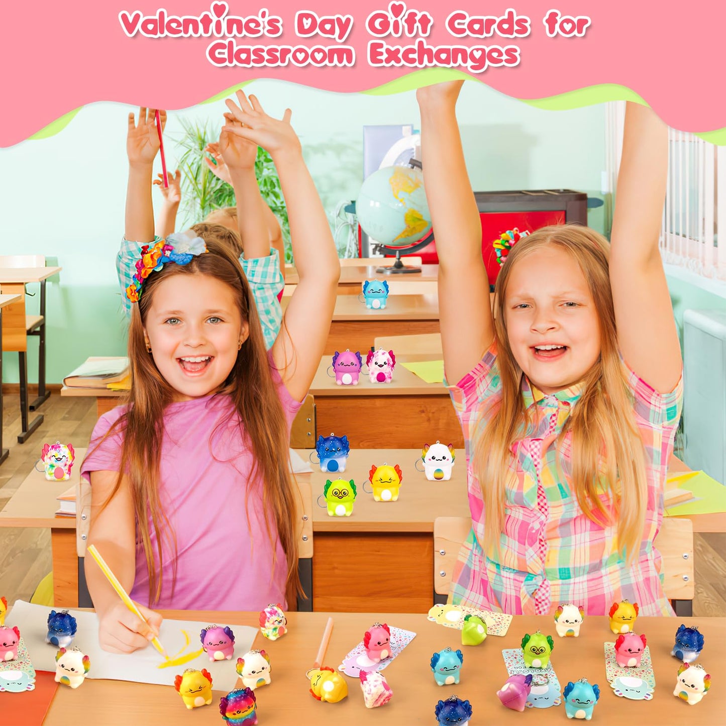 Gralima Valentines Gifts for Kids – 24-Pack Axolotl Squishy Toys & Classroom Cards