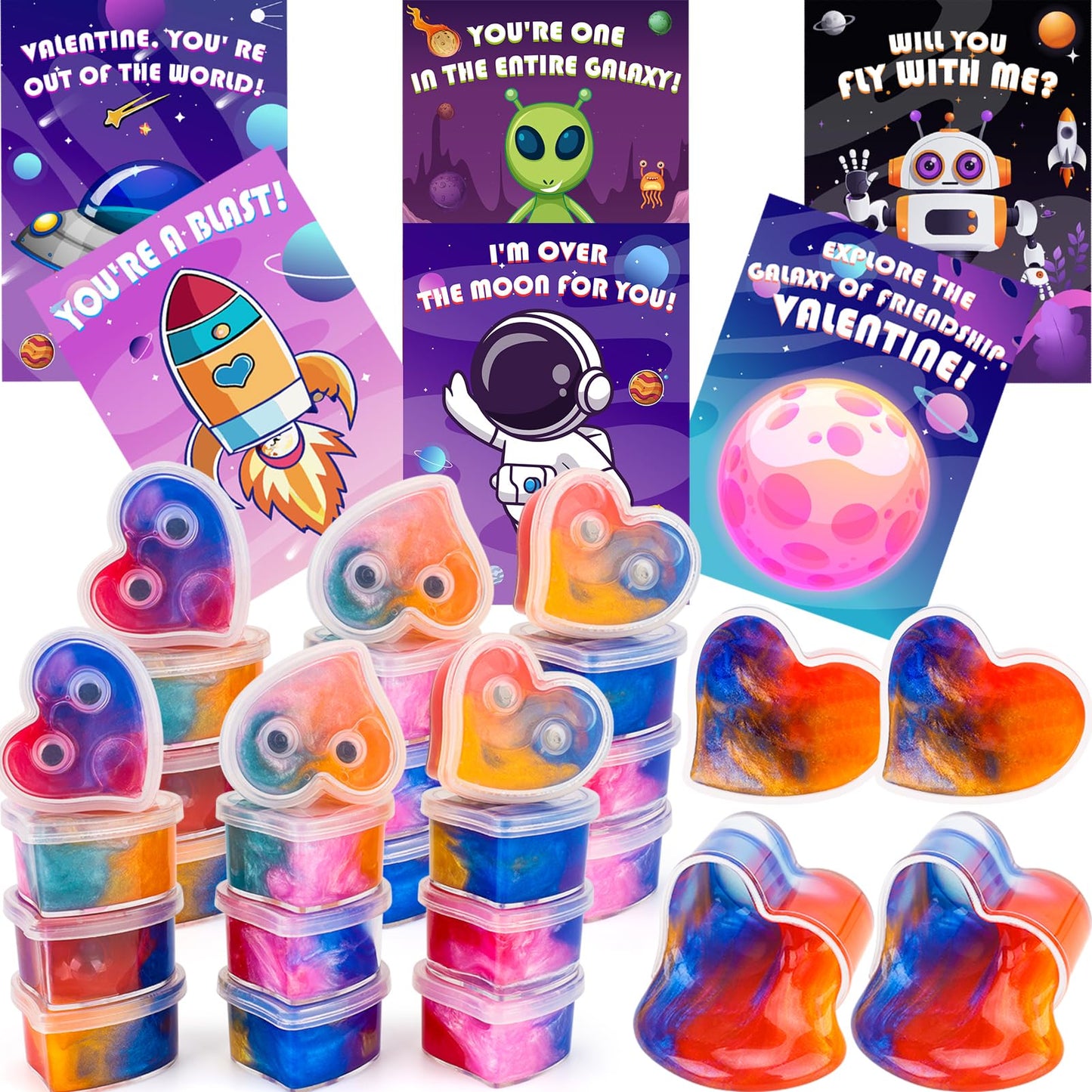 Gralima Galaxy Slime Valentines: 30 Pack for Kids Classroom