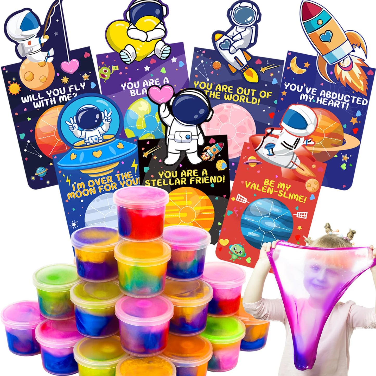 Gralima 28-Pack Galaxy Slime Valentines for Kids – Classroom Gifts