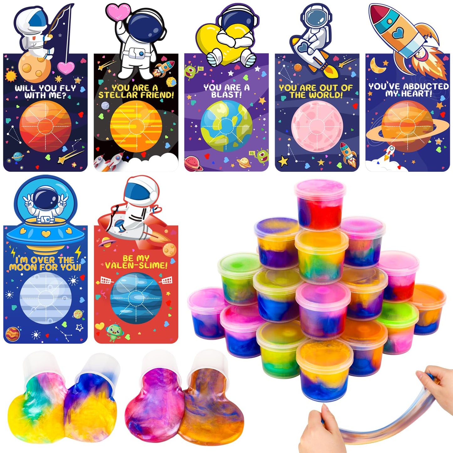 Gralima 28-Pack Galaxy Slime Valentines for Kids – Classroom Gifts