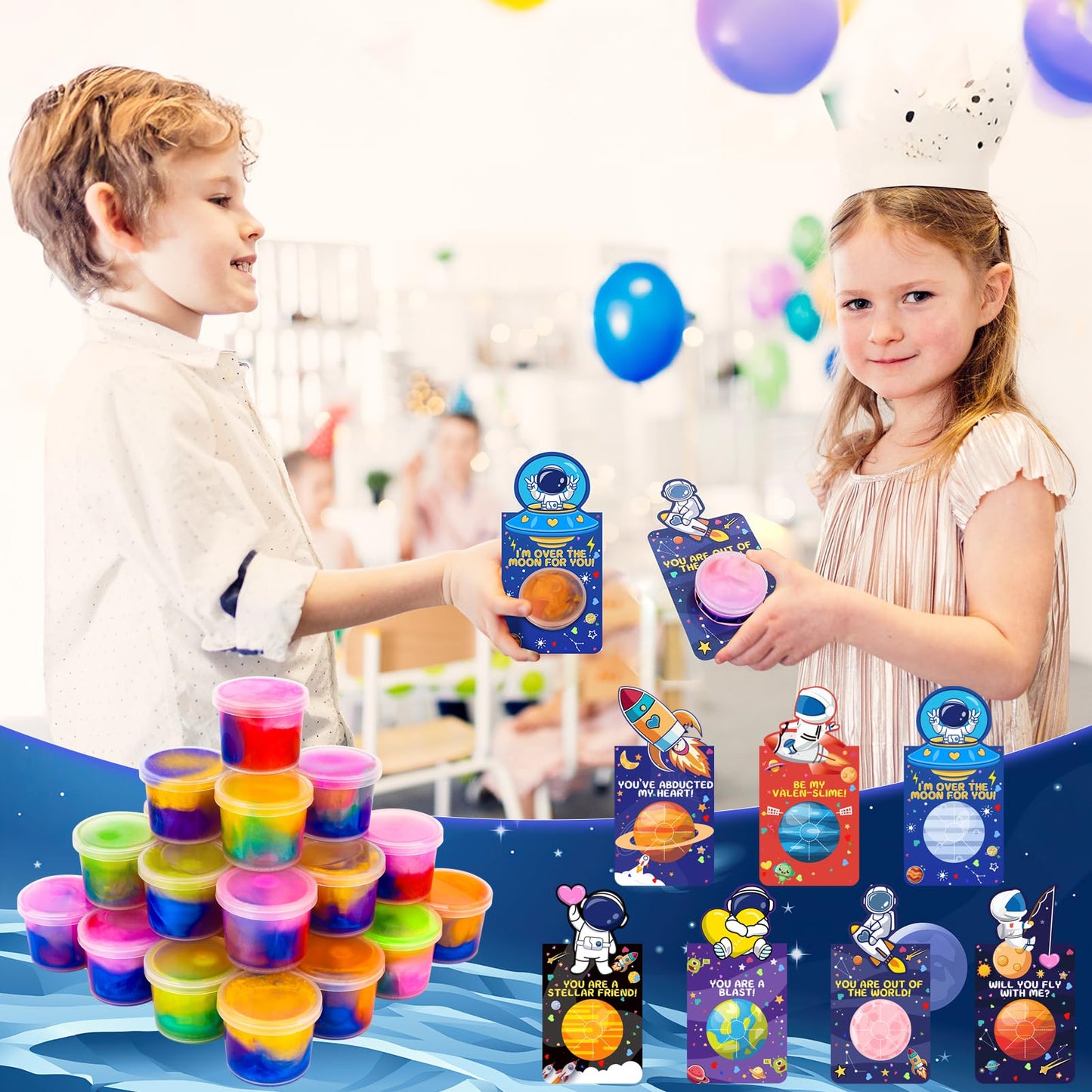 Gralima 28-Pack Galaxy Slime Valentines for Kids – Classroom Gifts
