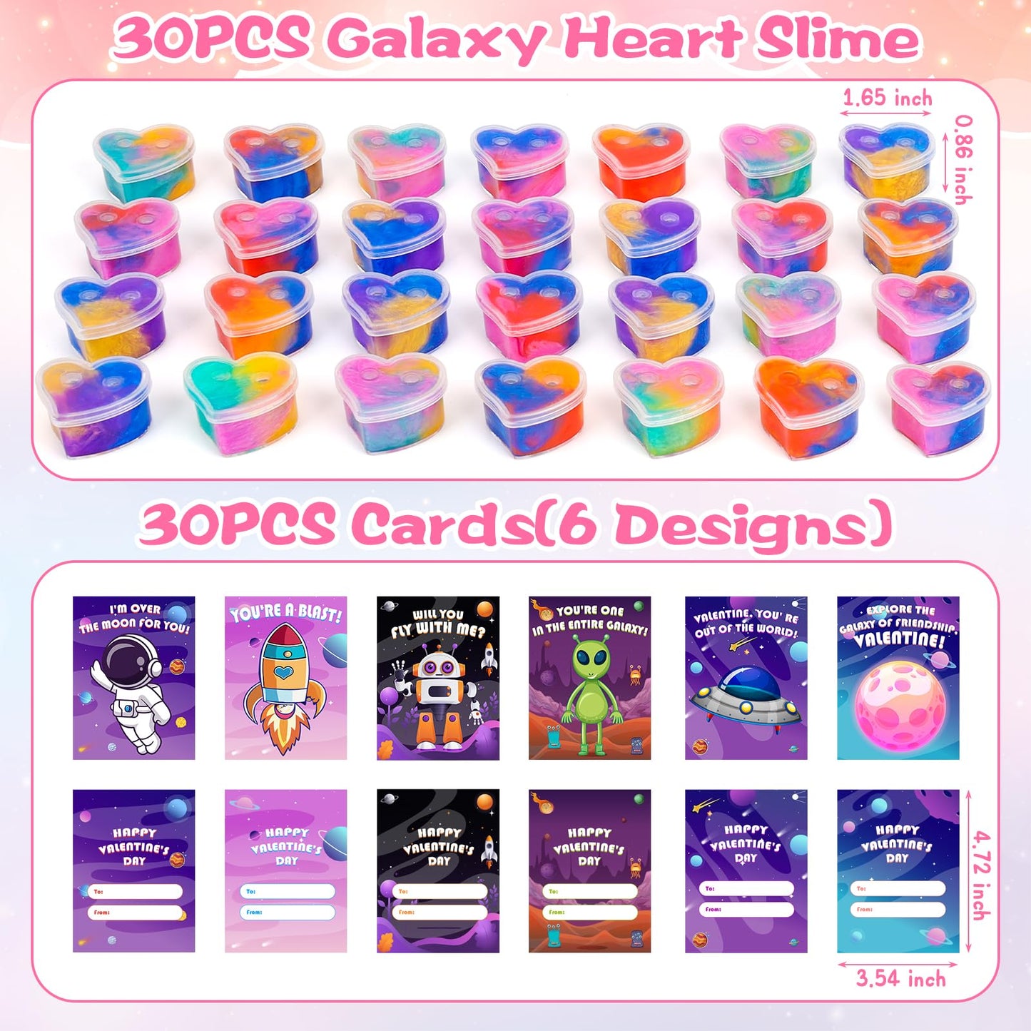 Gralima Galaxy Slime Valentines: 30 Pack for Kids Classroom
