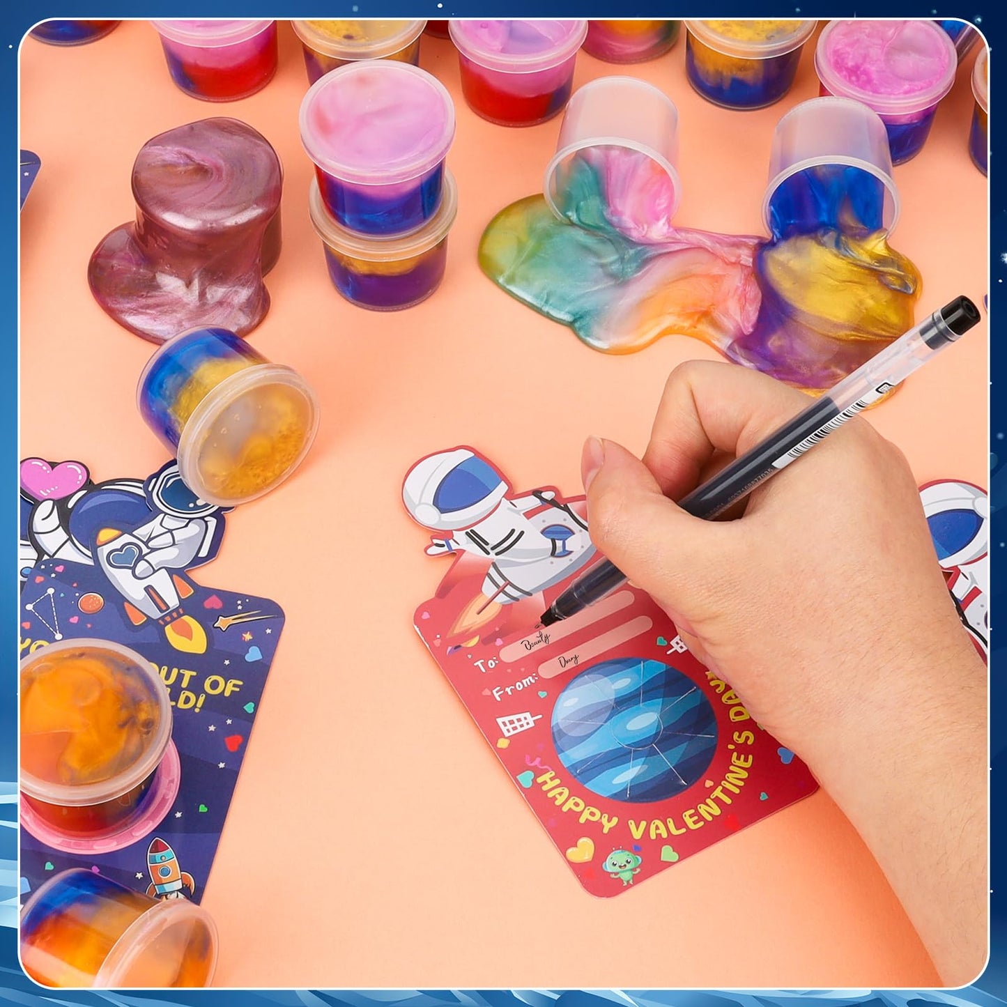 Gralima 28-Pack Galaxy Slime Valentines for Kids – Classroom Gifts