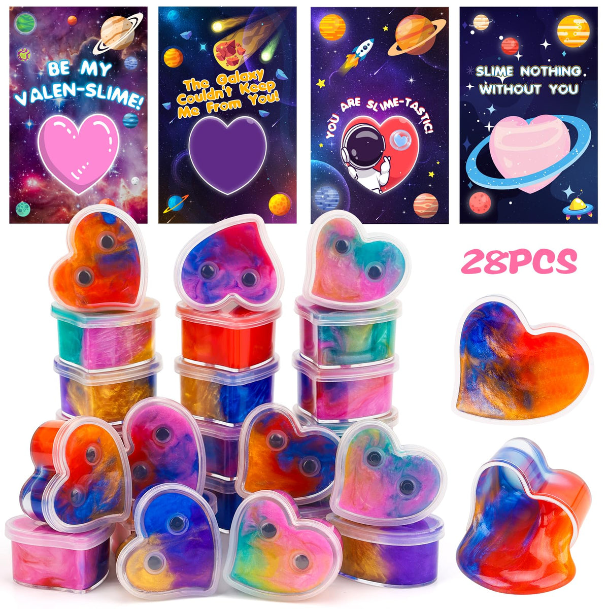 Gralima 28-Pack Galaxy Slime Valentines for Kids — Classroom Cards & Gifts